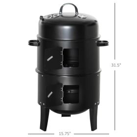 3-in-1 Vertical Charcoal BBQ Smoker Grill With 2 Cooking Areas And Thermometer
