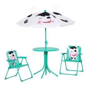 Kids Table and Chair Set, Outdoor Folding Garden Furniture, Picnic Table for Patio Backyard, with Removable & Height Adjustable Sun Umbrella, Aged 3-
