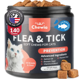 Flea Support Chews For Cats Salmon Flavor Flea And Tick Supplement For Cats Daily Oral Cat Flea And Tick Treatment Chews Soft Treats For All Breeds &