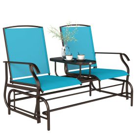 2 Seater Glider for Outside Outdoor Glider Seat with Breathable Mesh Fabric Armrests for Backyard Garden Porch Blue