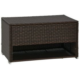 Outdoor Deck Box & Shoe Storage, PE Rattan Wicker Towel Rack with Liner for Indoor, Outdoor, Patio Furniture Cushions, Pool, Garden Tools, Brown