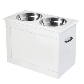 Raised Pet Feeding Storage Station with 2 Stainless Steel Bowls Base for Large Dogs and Other Large Pets, White