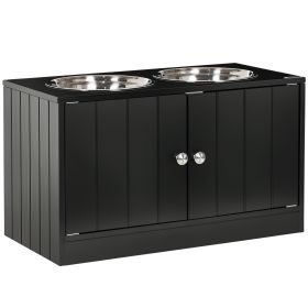 Large Elevated Dog Bowls with Storage Cabinet Containing Large 44L Capacity, Raised Dog Bowl Stand Pet Food Bowl Pet Feeding Station, Black