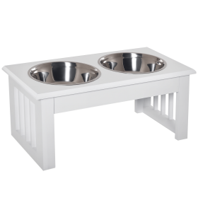 6" Height Small Puppy Dog Feeding Station for Messy Pets, Stainless Steel Elevated Dog Bowls with Modern Wooden Frame, Dog Food Stand Pet Feeding Sta