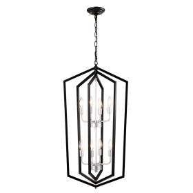 8-Light Farmhouse Kitchen Chandeliers, Matte Black And Sliver Vintage Rustic Cage Light Fixture Adjustable Height Chandeliers For Dining Room Hallway