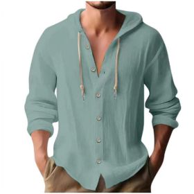 Cotton And Linen Shirt Hooded Sweater Button Long Sleeve (Option: Grey blue-S)