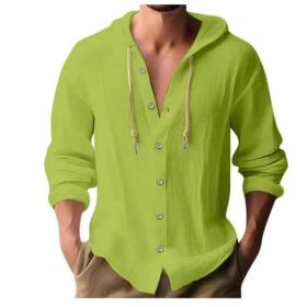 Cotton And Linen Shirt Hooded Sweater Button Long Sleeve (Option: Fruit green-S)