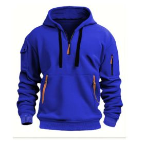 Dropped Shoulder Hooded Sweatshirt Men's Women's Plus Size Loose Pullover Fashion Sweatshirt (Option: Blue-M-1pcs)