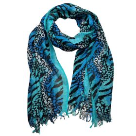 2pcs Aqua Blue Geometric Long Boho Scarf,Turquoise Printed Scarf,Versatile Everyday Scarf ,Pairs With All Casual Outfits,Office Appropriate Subtlety F (Option: 2pcs)