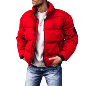 Coat Stand-up Collar Downcotton-padded Jacket Thickened Men's Cotton Jacket (Option: Wine Red-M)