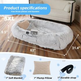 Human Dog Bed, Large Size Fits You And Pets, Washable Faux Fur Dog Bed For People Doze Off, Napping Orthopedic Dog Bed, Present Plump Pillow, Blanket, (Option: Gray-5XL63L314W95Th)