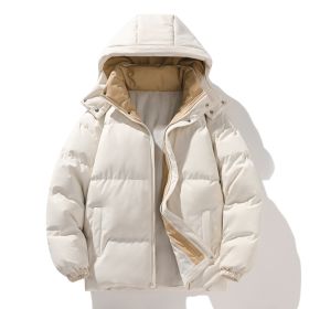 Coat Down Cotton Short Fake Two-piece Hooded Couple Wear Thickened (Option: White-M)