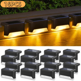 32&16 PCS Solar Deck Lights Outdoor Solar Step Lights Waterproof Led Solar Lights For Outdoor Stairs Step Fence Yard Patio And Pathway Family's Gifts (Option: Warm Light 16Pack)