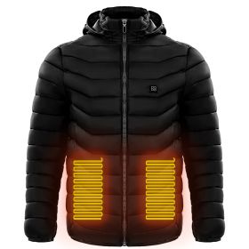 Men Heated Puffer Jacket Electric Heating Coat Insulated Hood Windbreaker (Option: Black-S)