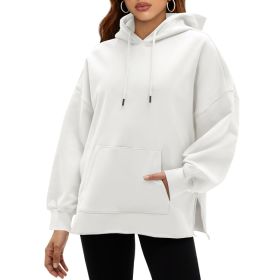 Fisoew Women's Hoodies Oversized Sweatshirts Casual Long Sleeve Side Slit Pullover Tops Fall Winter Outfits With Pocket (Option: White-M)