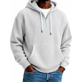 Men's Solid-Colored Corduroy Long-Sleeve Hoodie For Sports And Casual Wear (Option: White-S)