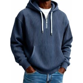 Men's Solid-Colored Corduroy Long-Sleeve Hoodie For Sports And Casual Wear (Option: Navy Blue-M)