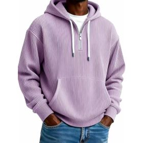 Men's Solid-Colored Corduroy Long-Sleeve Hoodie For Sports And Casual Wear (Option: Purple-M)