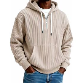 Men's Solid-Colored Corduroy Long-Sleeve Hoodie For Sports And Casual Wear (Option: Khaki-M)
