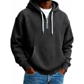 Men's Solid-Colored Corduroy Long-Sleeve Hoodie For Sports And Casual Wear (Option: Black-XL)