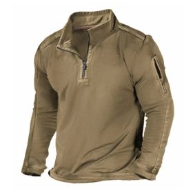 Men's Outdoor Zipper Pocket Long Sleeve Sweater (Option: Khaki-3XL)