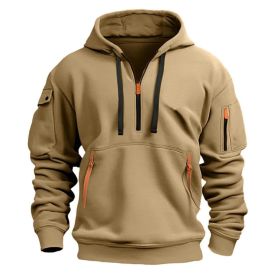 Dropped Shoulder Hooded Sweatshirt Men's Women's Plus Size Loose Pullover Fashion Sweatshirt (Option: Khaki-5XL-1pcs)
