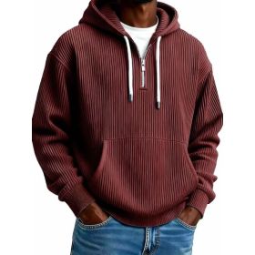 Men's Solid-Colored Corduroy Long-Sleeve Hoodie For Sports And Casual Wear (Option: Wine Red-XL)
