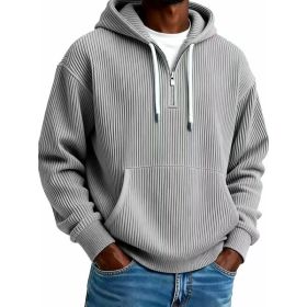 Men's Solid-Colored Corduroy Long-Sleeve Hoodie For Sports And Casual Wear (Option: Gray-XL)