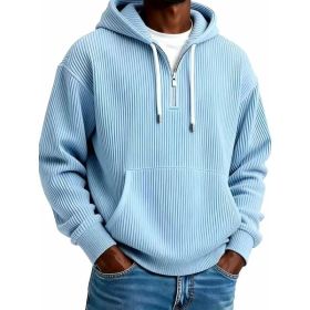 Men's Solid-Colored Corduroy Long-Sleeve Hoodie For Sports And Casual Wear (Option: Sky Blue-XL)